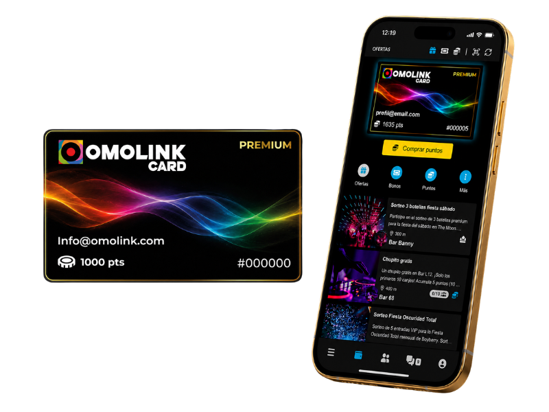 Omolink Card en la app OMOLINK con saldo de puntos y tarjeta digital
