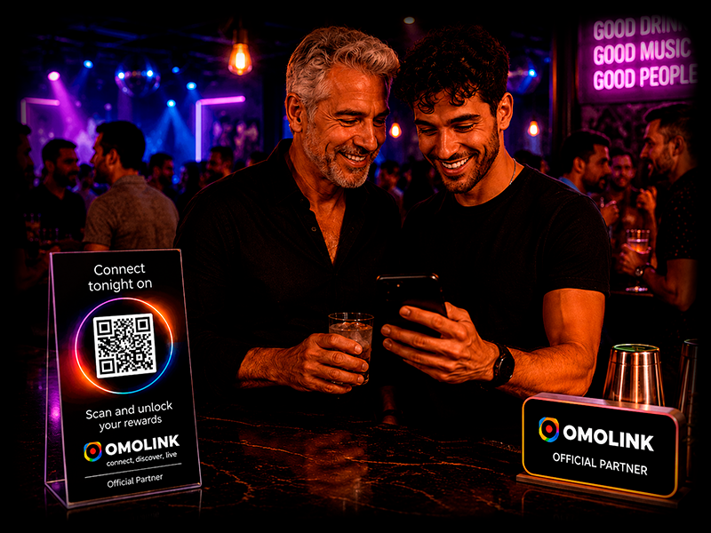 Omolink Card at a partner venue with POP materials and digital card
