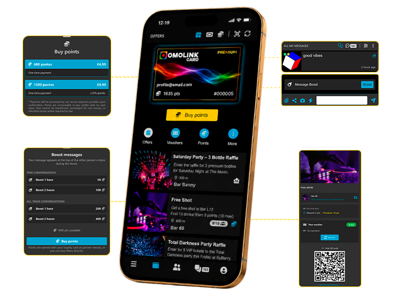 Omolink Card in-app features: PRO perks and point redemption